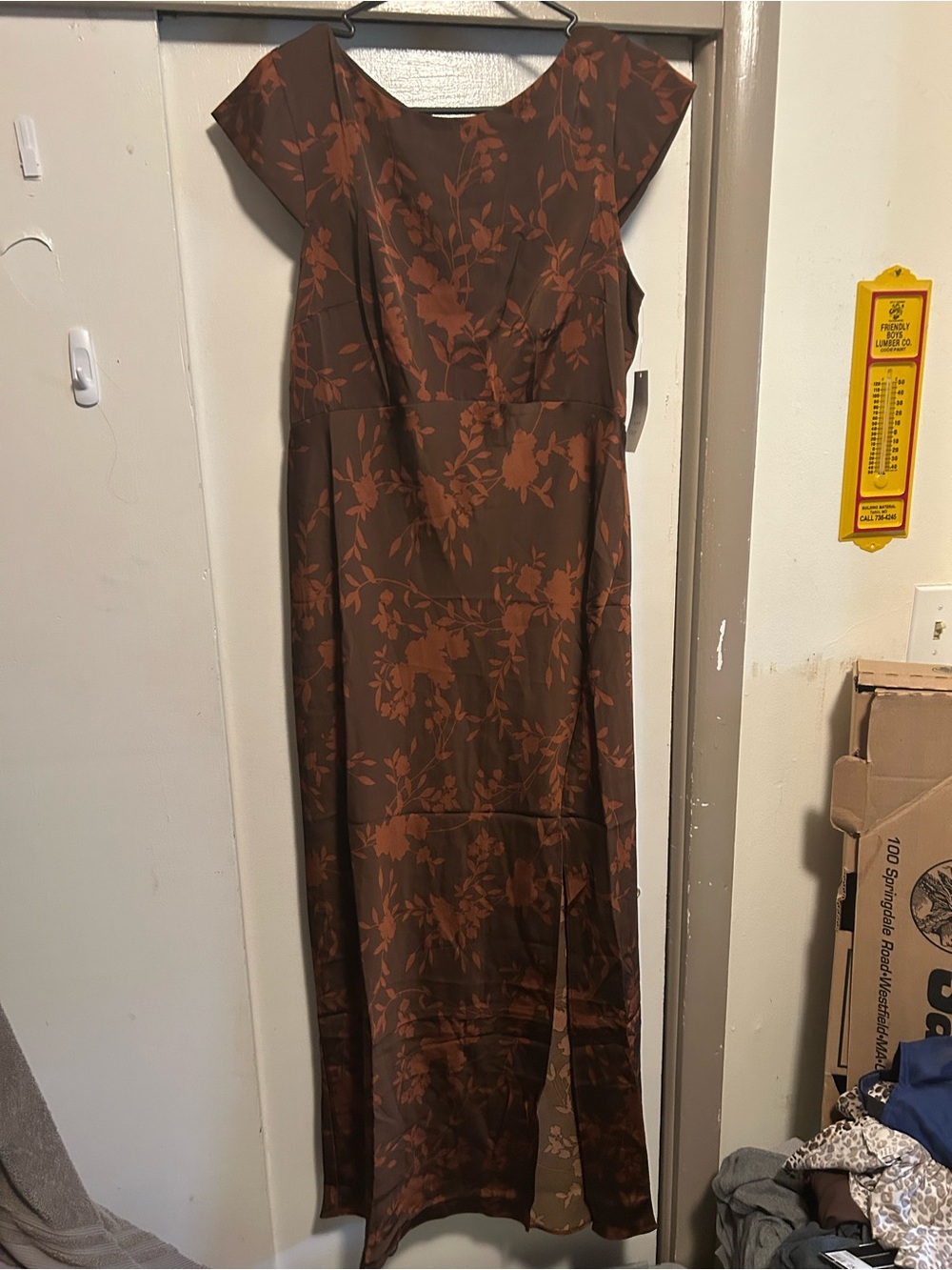 Floral Brown Maxi Dress with Cap Sleeves